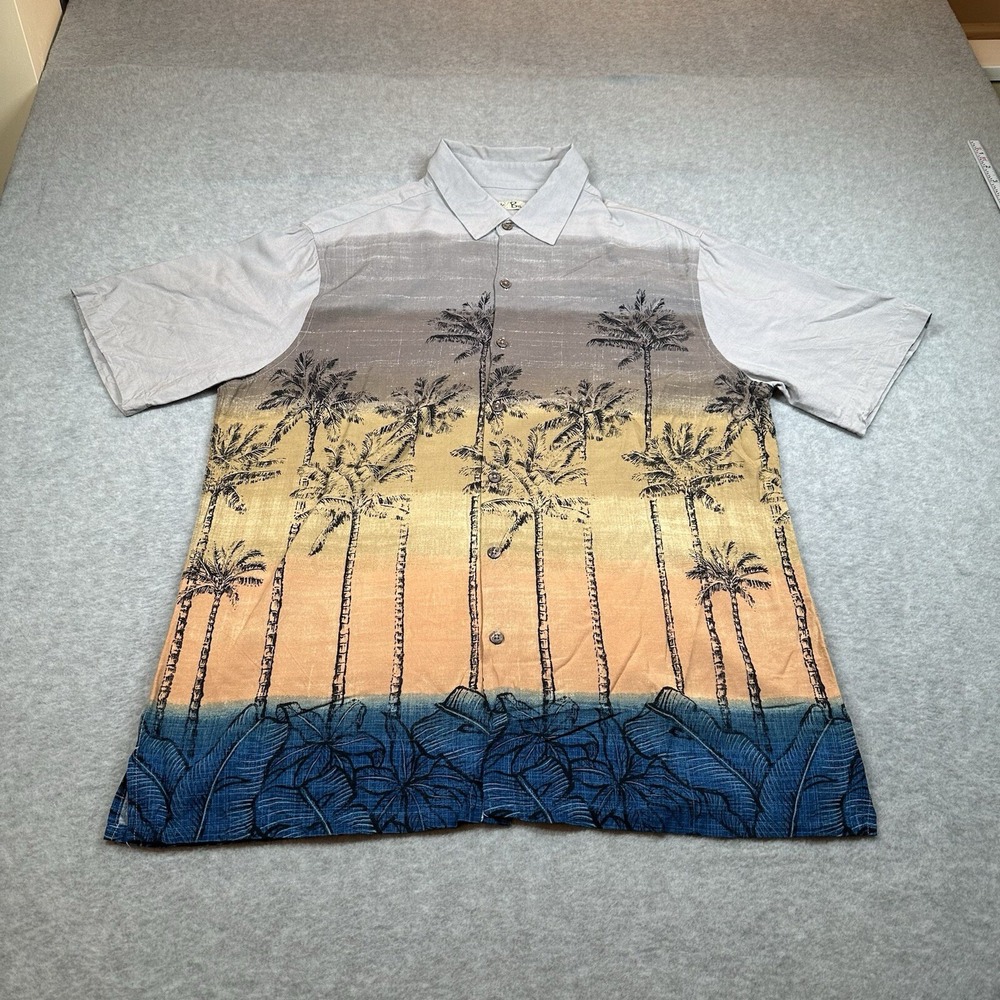 Batik‎ Bay Hawaiian Shirt Mens L Button Up Gray Multicolor Ombré Aloha Easy Care